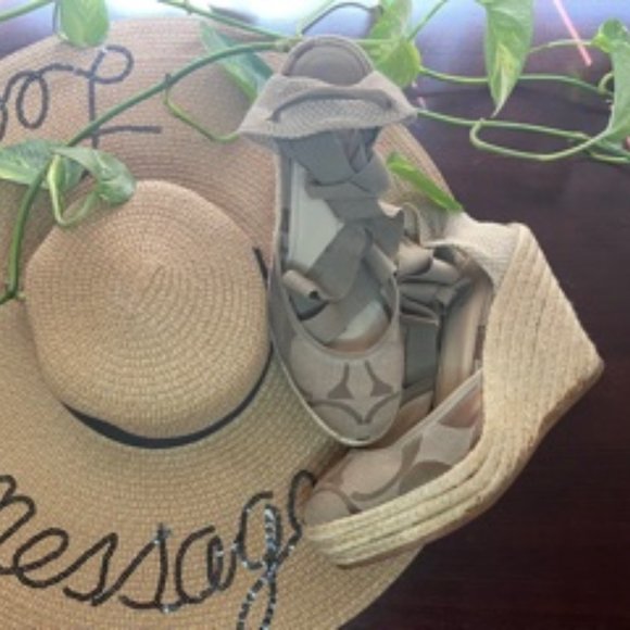 Coach Signature Wedge Espadrille Ankle Wrap Heel - Picture 2 of 2